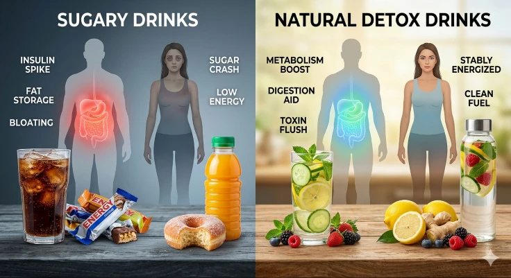 sugar drinks vs detox drinks