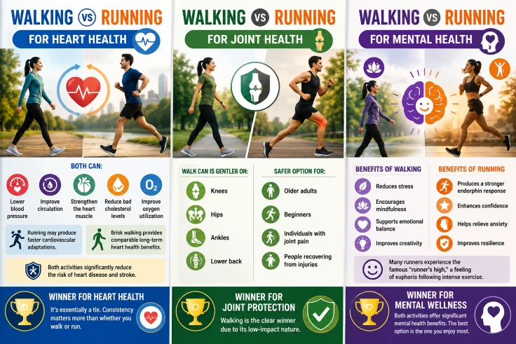 walking vs running for heart, joint and mental health